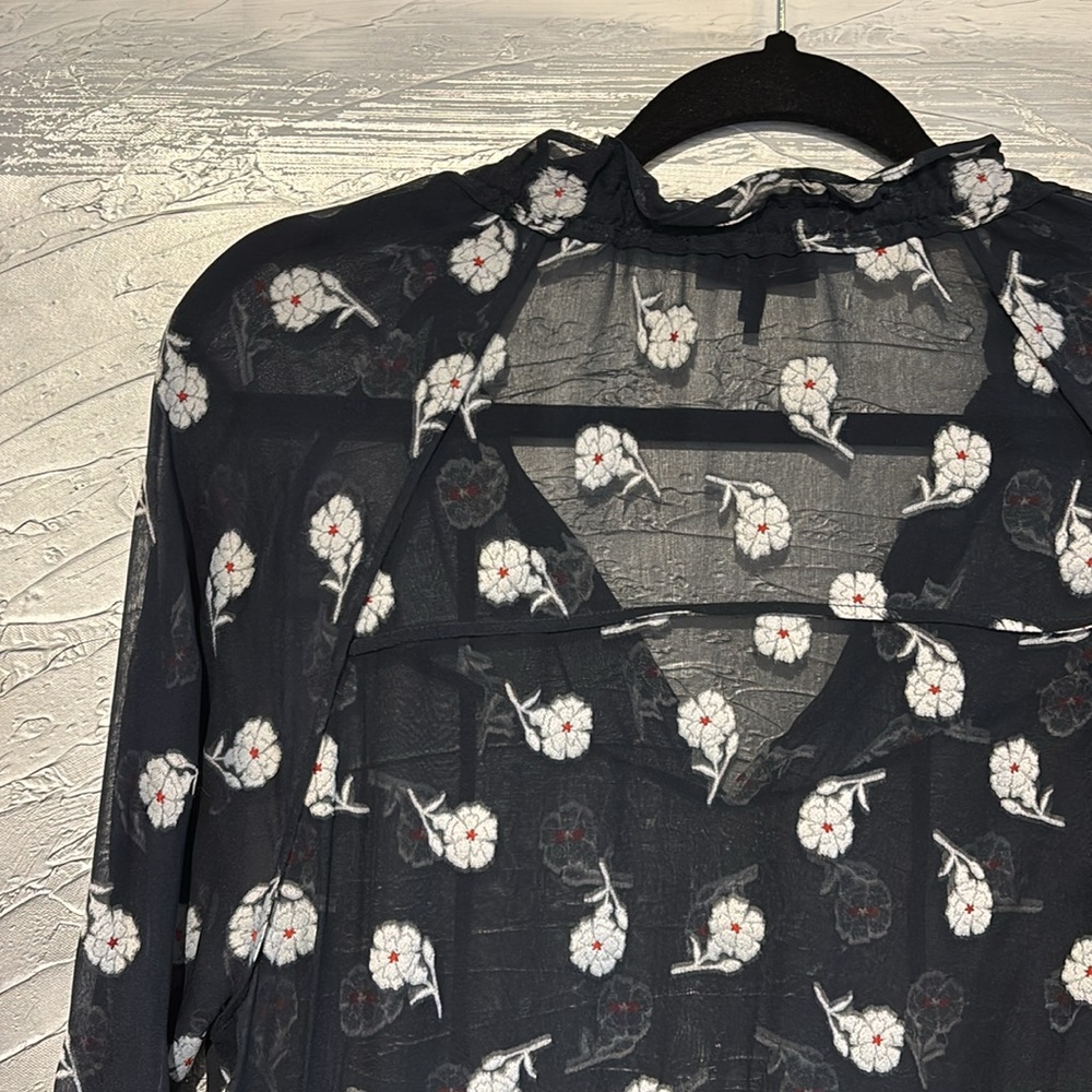 Rag & Bone Sheer Floral Silk Blouse Top Size S Blue & White - Picture 10 of 16